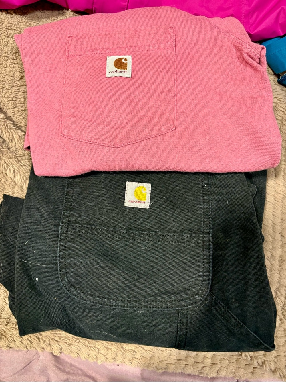 Carhartt Kids Pink and Black Overalls with Front Patch Pockets
